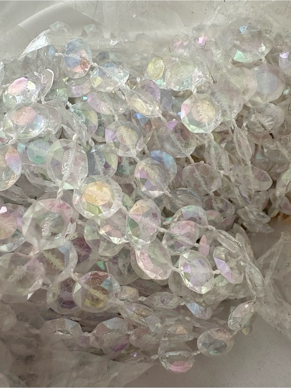 Vintage 90s iridescent clear beaded door hanging curtain home decor fairy